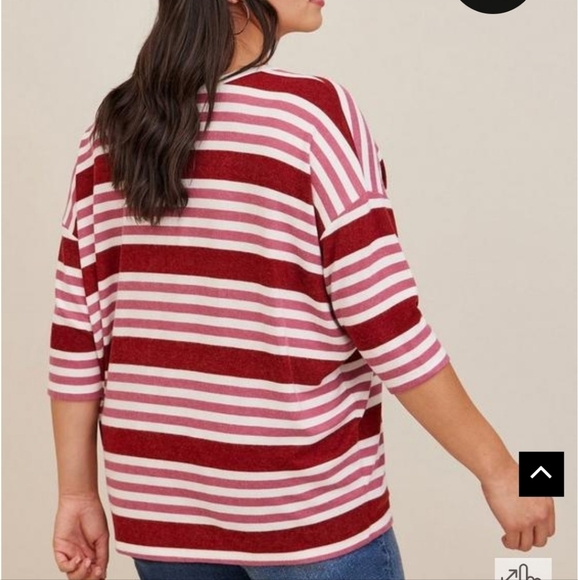Torrid Super Soft Plush V-Neck Drop Shoulder Stripe Top Burgundy Pink M/L - Picture 2 of 8